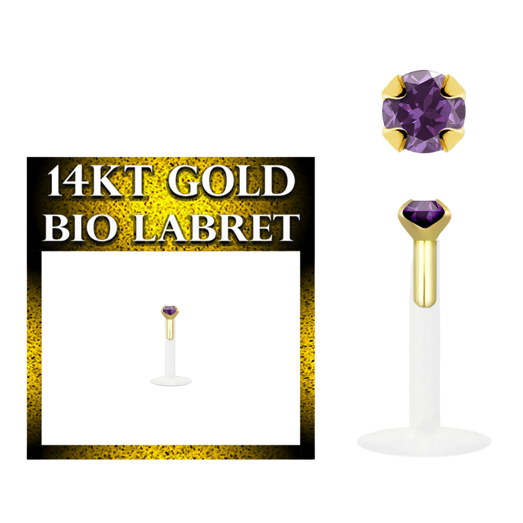 Labrets - Bio With 14 Karat Gold & Genuine Amethyst