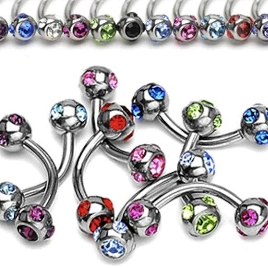 Curved Barbell - Surgical Steel With 5 Gem Ball