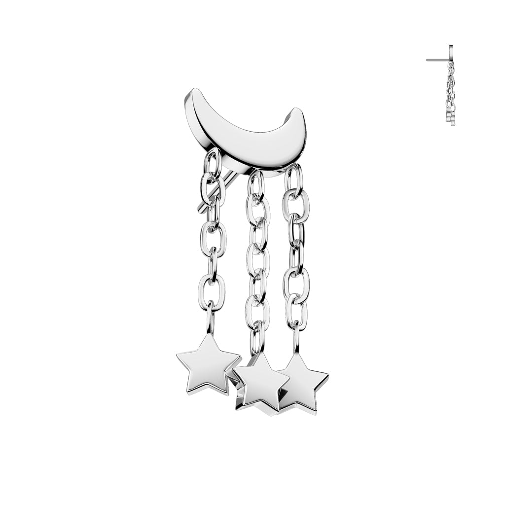 PARTS - TITANIUM - Threadless Crescent Moon With 3 Dangly Stars