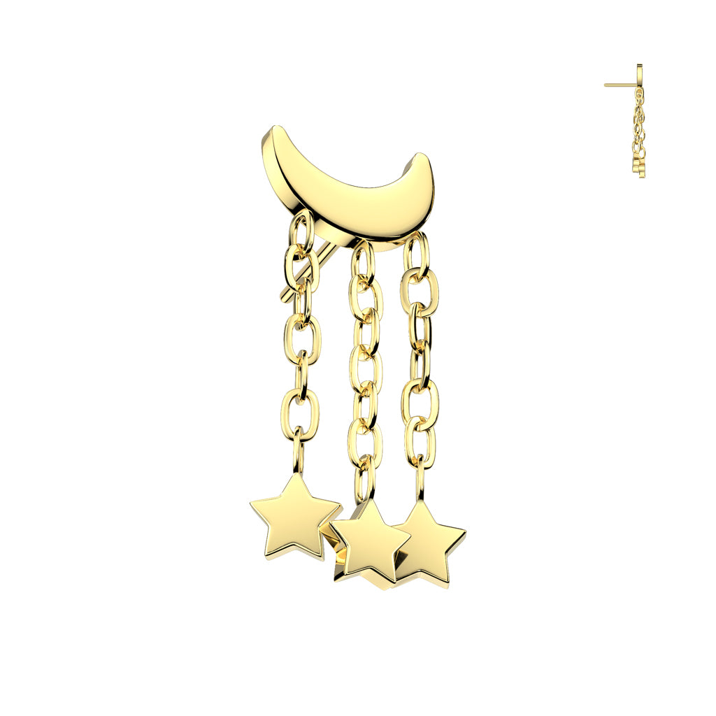 PARTS - TITANIUM - Threadless Crescent Moon With 3 Dangly Stars