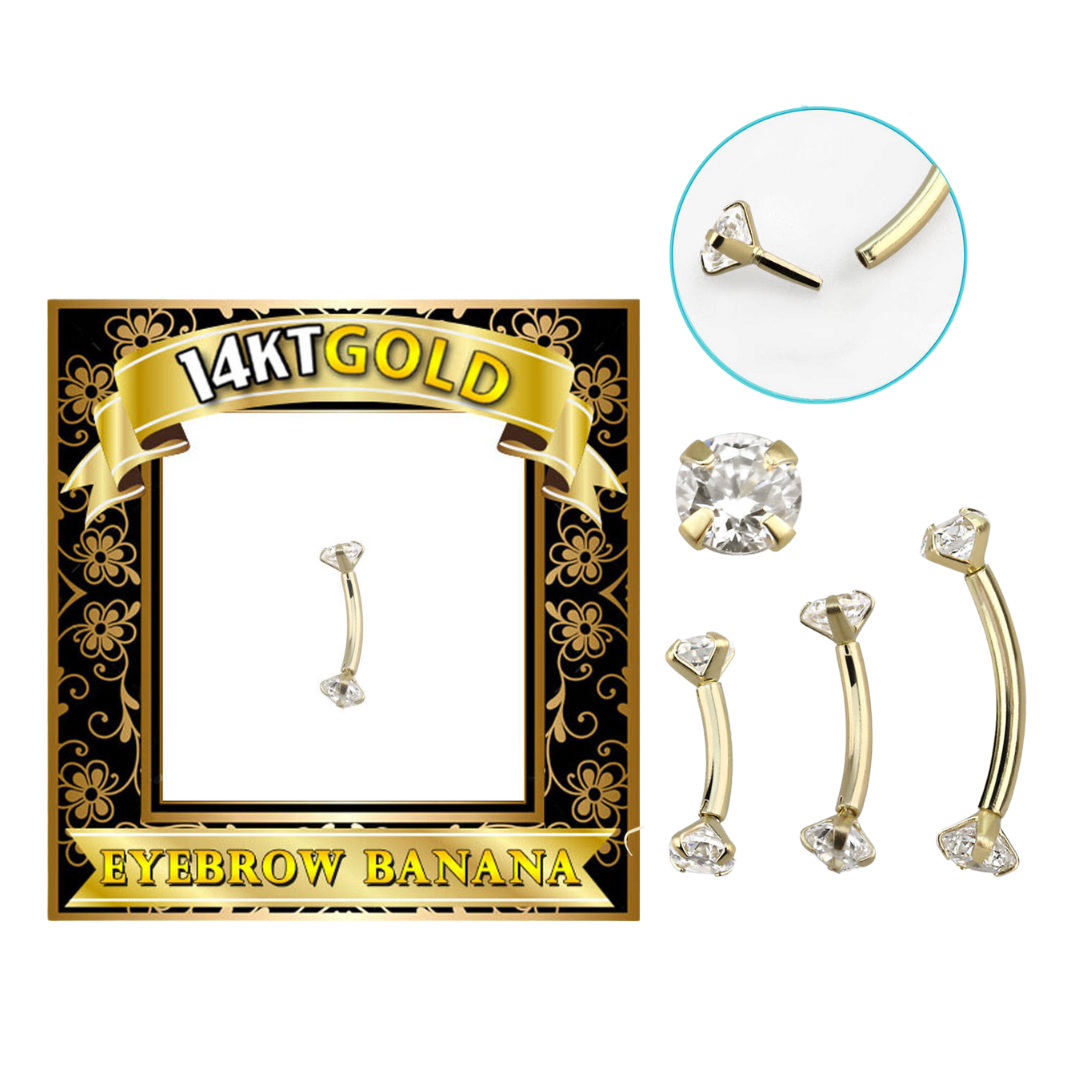 Curved Barbell - 14 Karat Gold Prong Set Gems