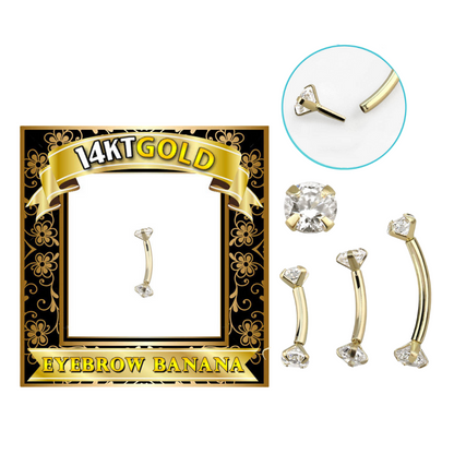 Curved Barbell - 14 Karat Gold Prong Set Gems