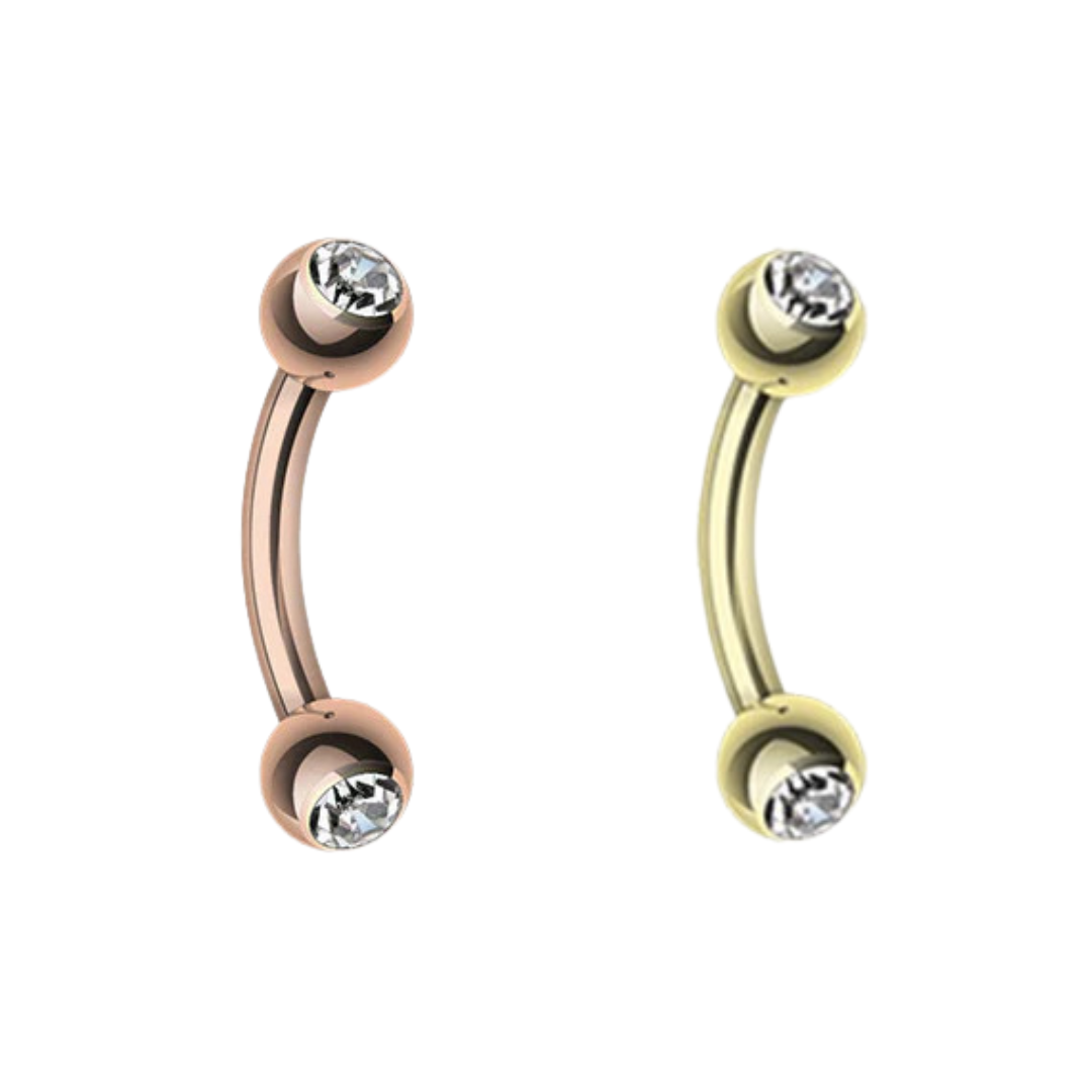 Curved Barbell - Gold Plated or Rose Gold Plated With Jewelled Ball