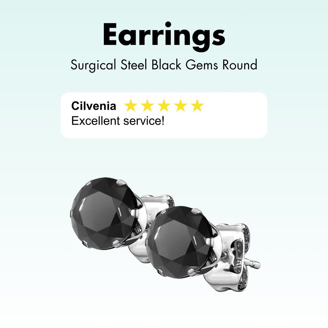 A pair of surgical steel earrings with round black prong-set cubic zirconia.