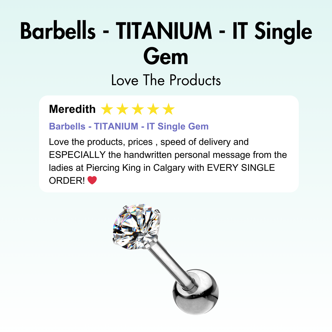 Implant grade titanium barbells with internally threaded prong-set gem on one end and a plain ball on the other end. These short barbells are perfect for bridge, helix or other cartilage piercings. 16 Gauge X 8mm X 3mm. Ti-6AL4V-ELi ASTM F-136 TITANIUM