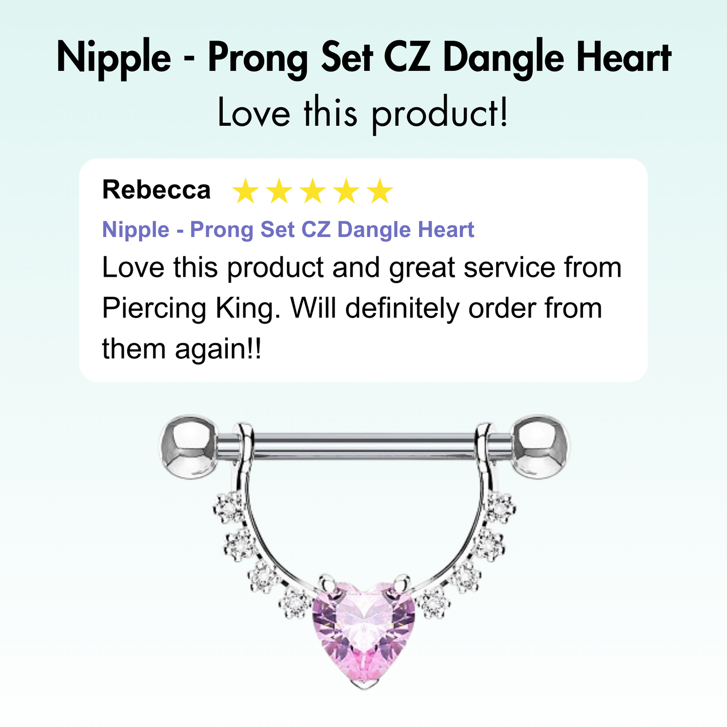 Nipple - Prong Set CZ Dangle Heart
