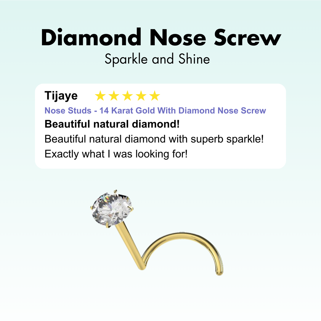 Nose Studs - 14 Karat Gold With Diamond Nose Screw