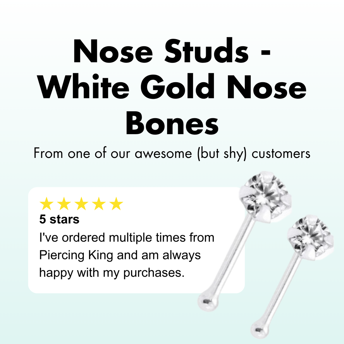 A selection of white gold nose bones with cubic zirconia gemstones