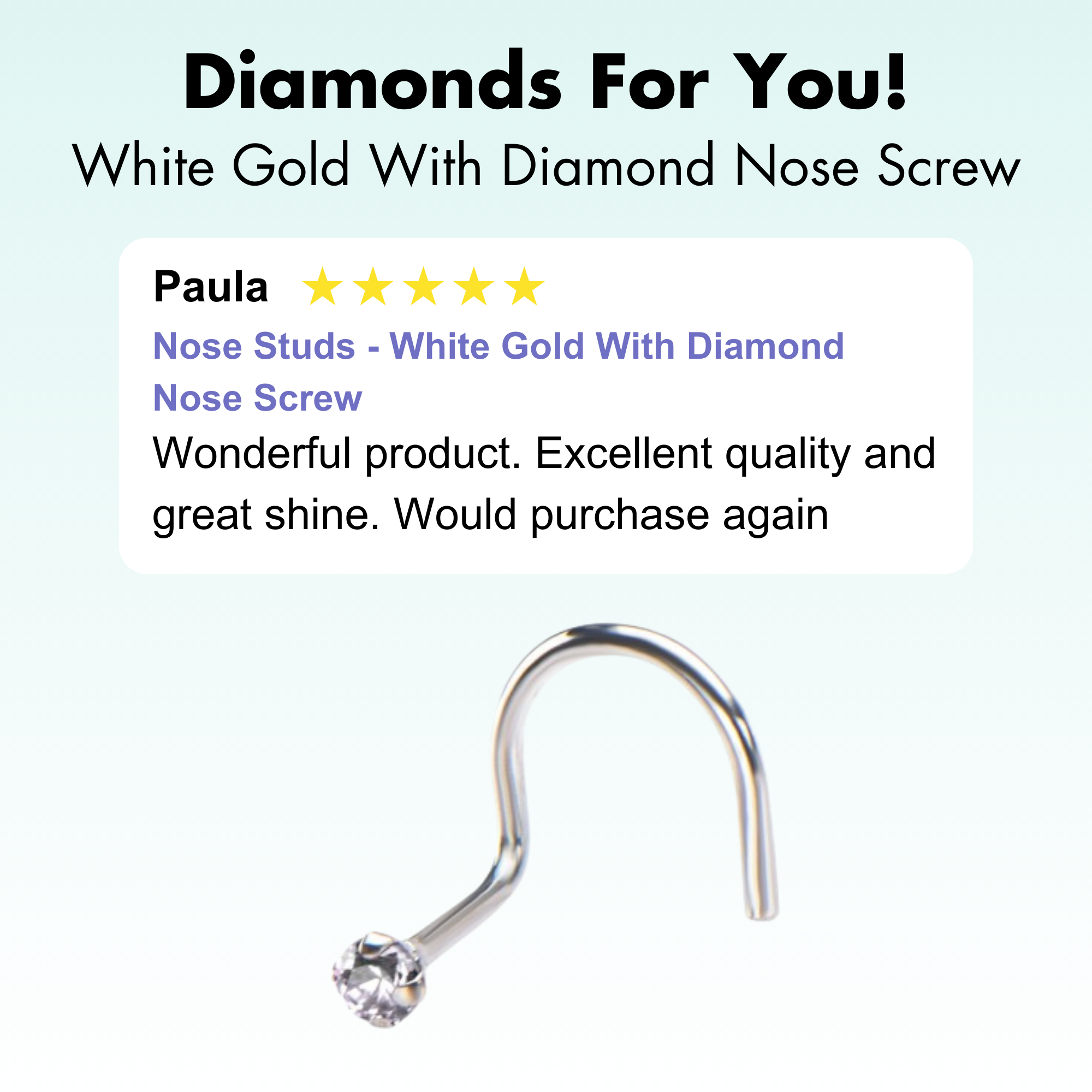 Nose Studs - White Gold With Diamond Nose Screw