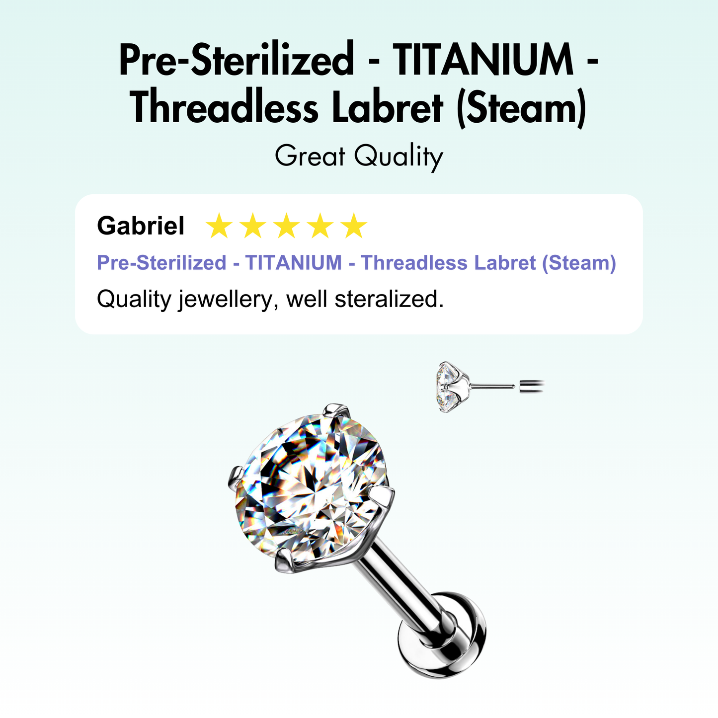 Pre-Sterilized - TITANIUM - Threadless Labret (Steam)