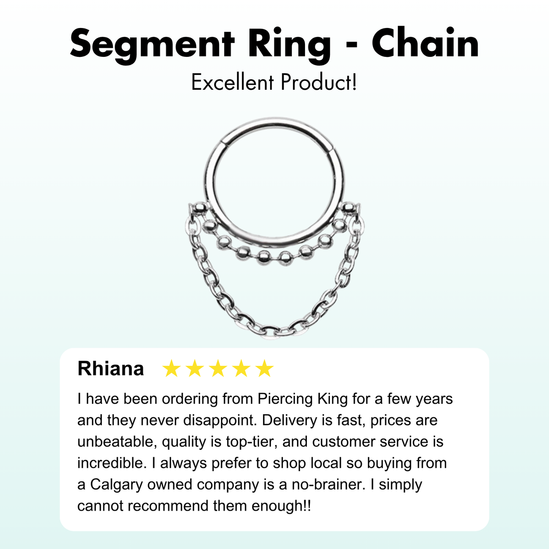 This 316L surgical steel segment clicker has a little extra with the additional tribal balls on the ring, and a dangly chain below. The rounded top of this hinged clicker makes it a great piece of jewellery for septum, daith, tragus, or rook piercings.
