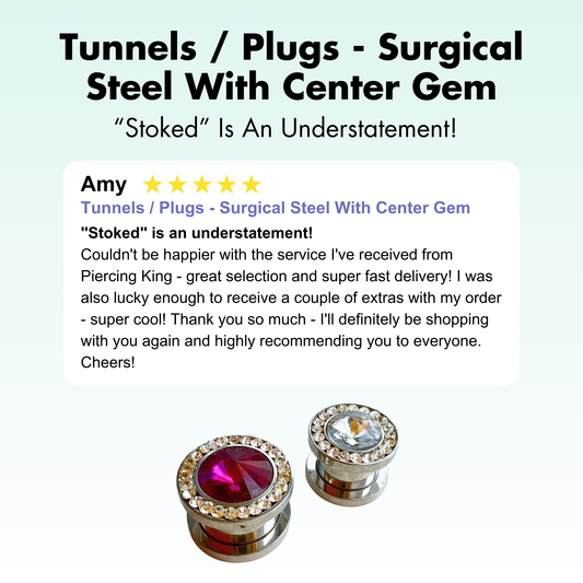 LAST CHANCE PACKS - Tunnels / Plugs - Surgical Steel With Center Gem