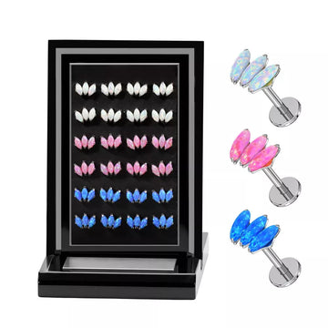 Display Of 24 TITANIUM Threadless Labrets - 3 Opal