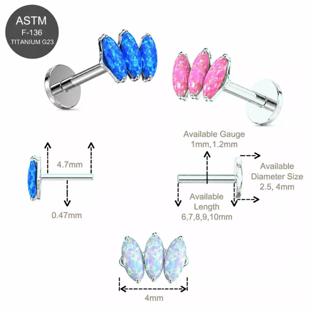 Display Of 24 TITANIUM Threadless Labrets - 3 Opal