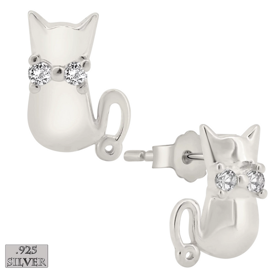 Earrings - Silver Cat