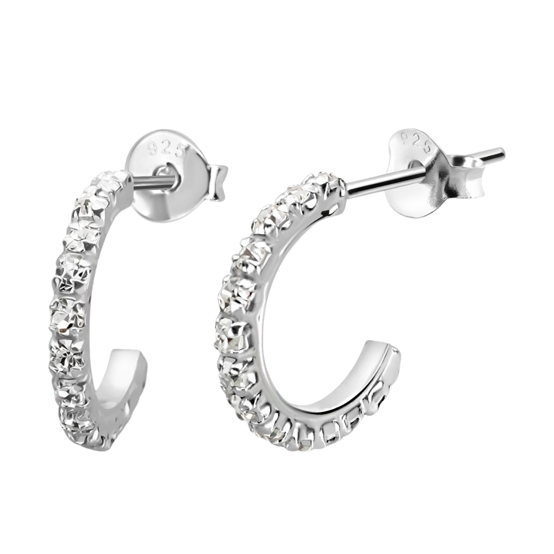 925 Sterling silver, jewelled hoop earring studs. 