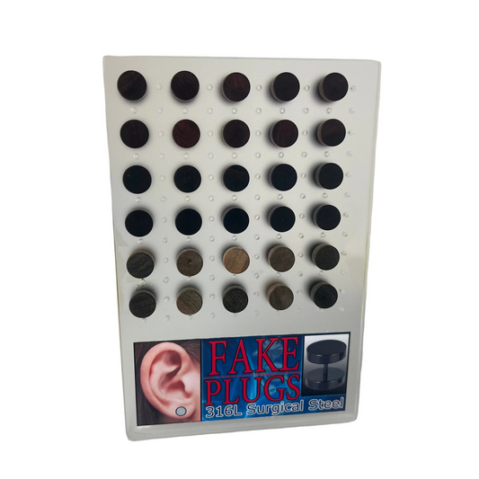 Display Of 15 Pairs Faux Wood Plugs