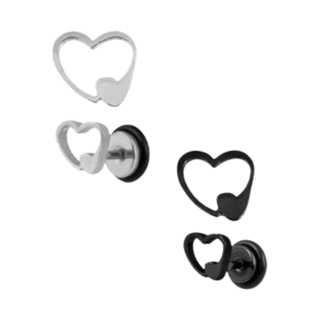 Faux Plugs - Surgical Steel Heart or Black Heart