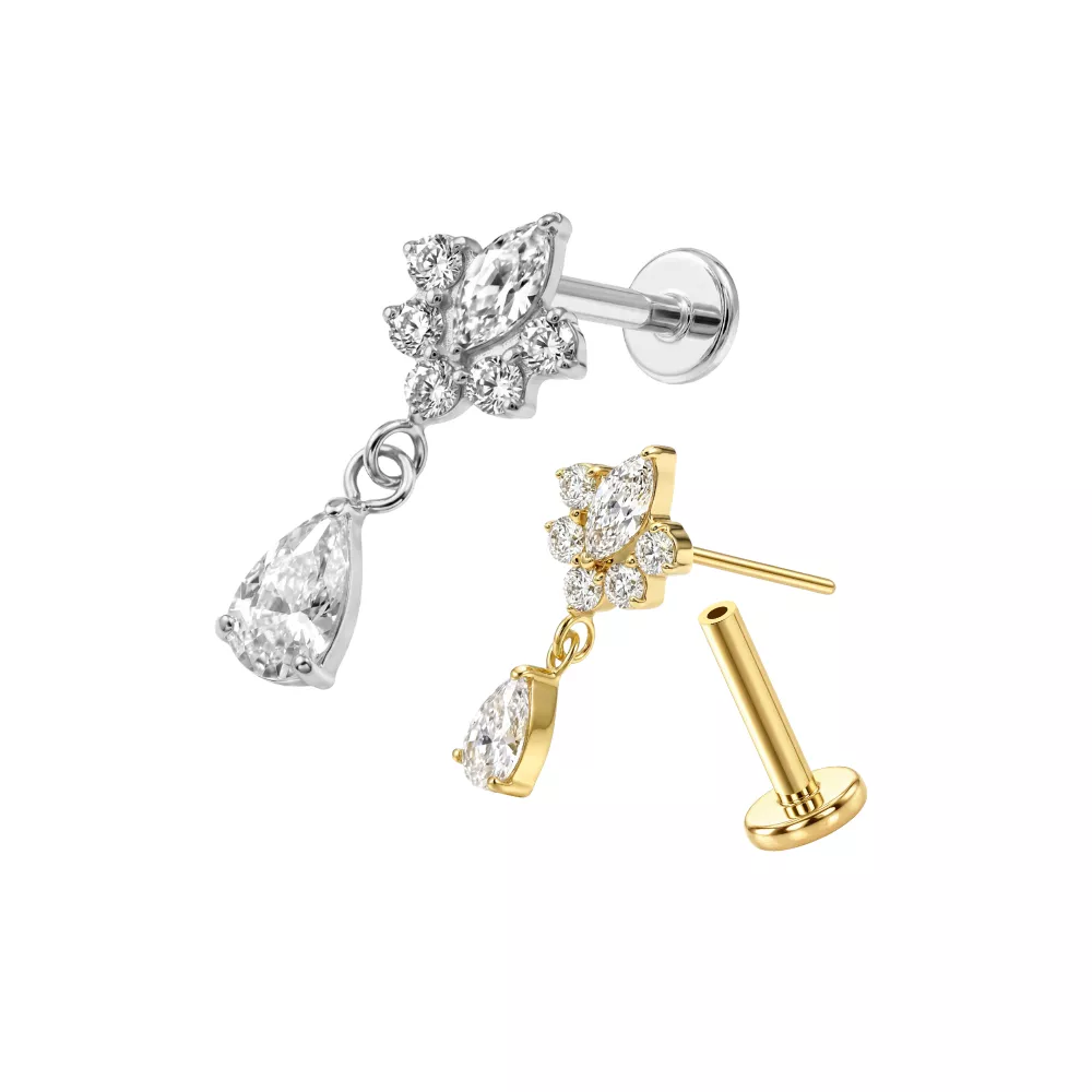 Labrets - TITANIUM Threadless Flower & Teardrop Dangle