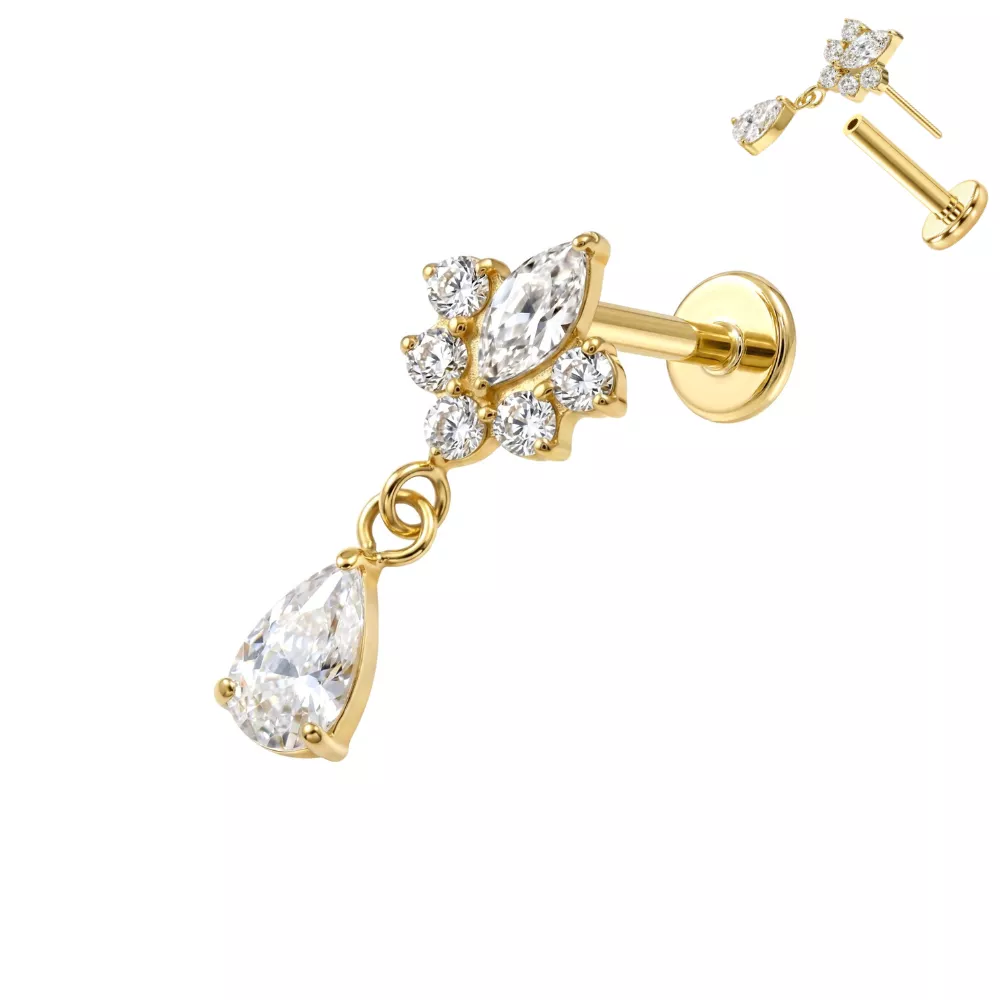 Labrets - TITANIUM Threadless Flower & Teardrop Dangle