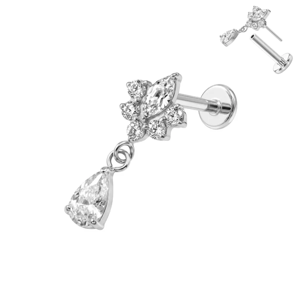 Labrets - TITANIUM Threadless Flower & Teardrop Dangle