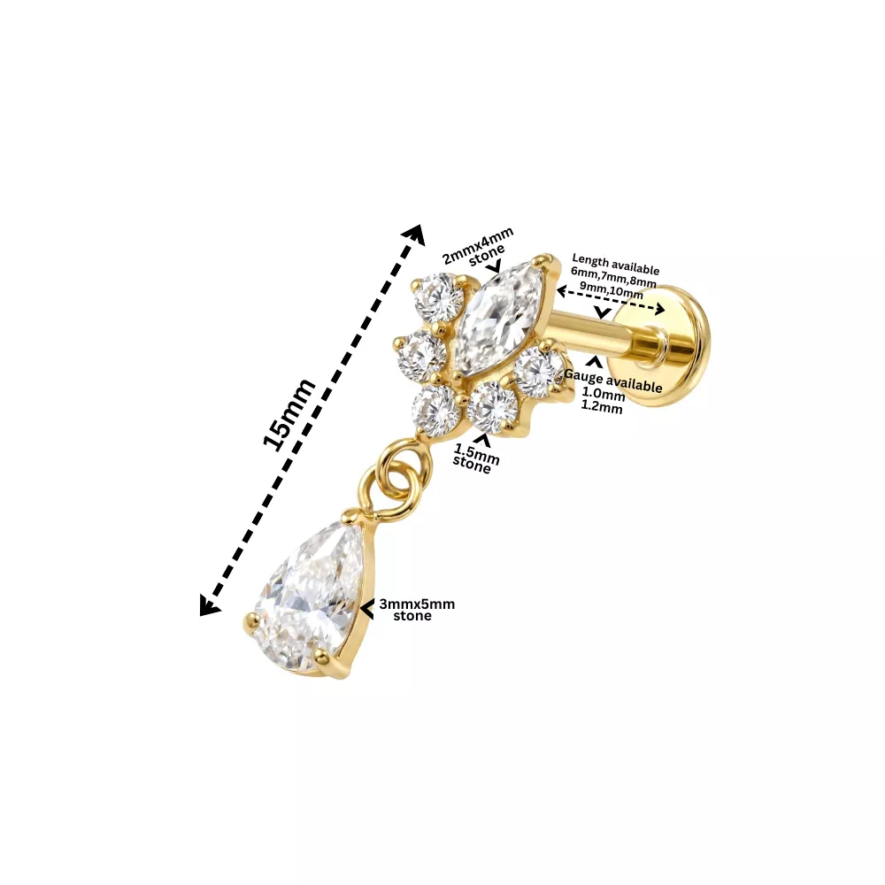 Labrets - TITANIUM Threadless Flower & Teardrop Dangle