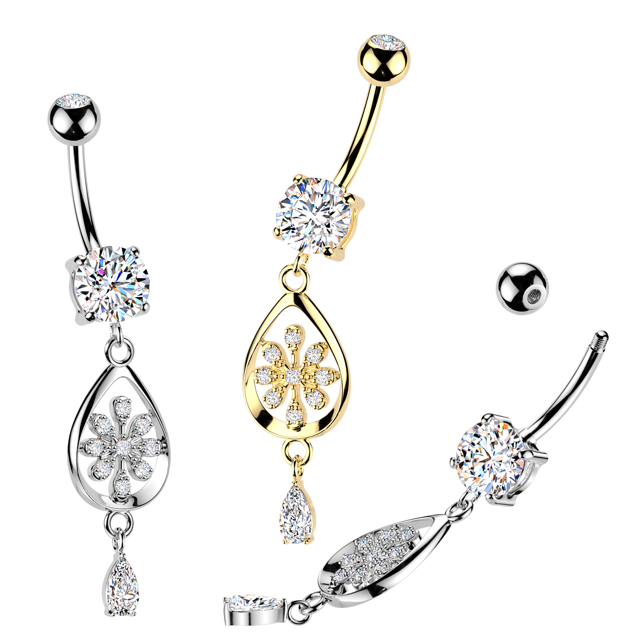 Belly Ring - Flower In Teardrop