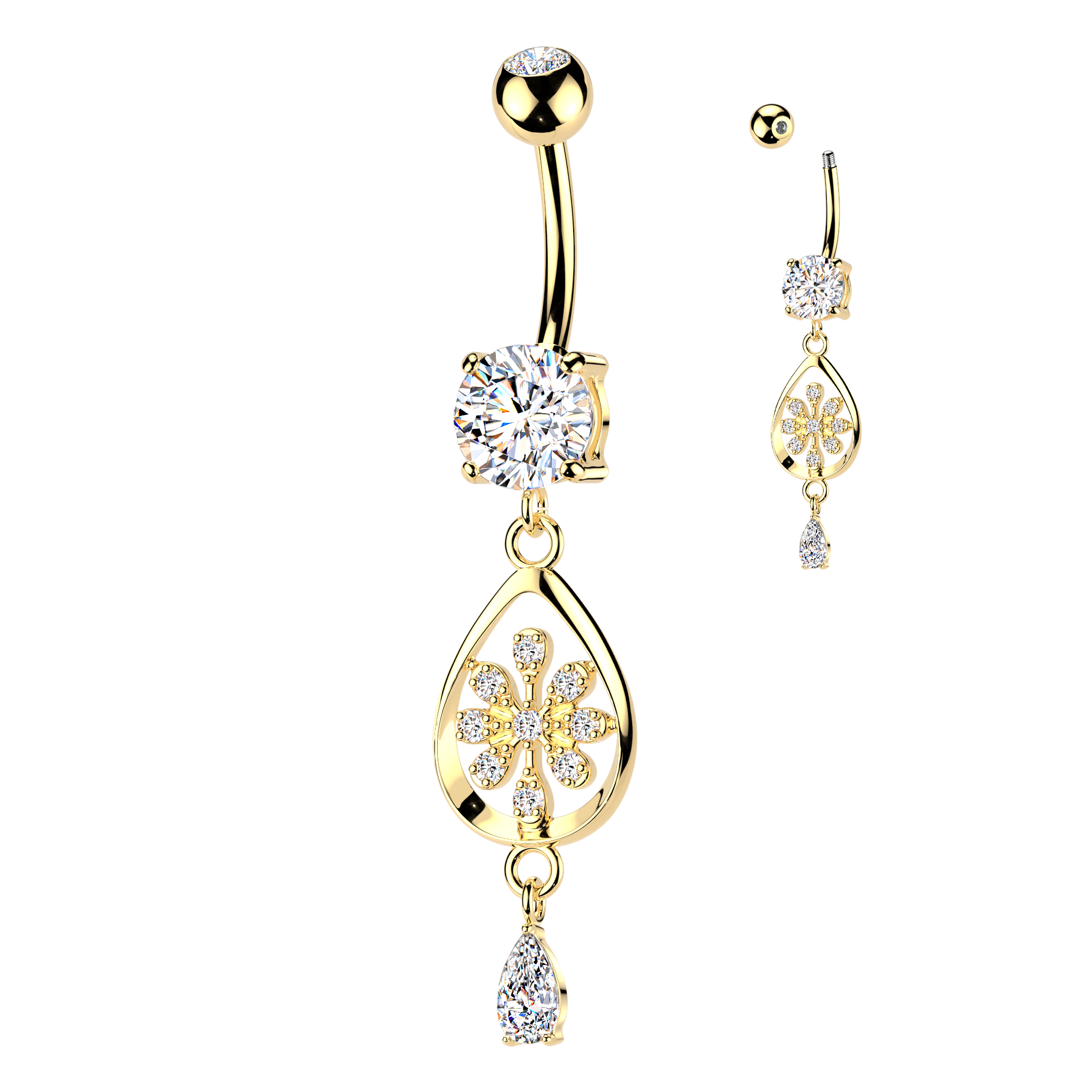 Belly Ring - Flower In Teardrop