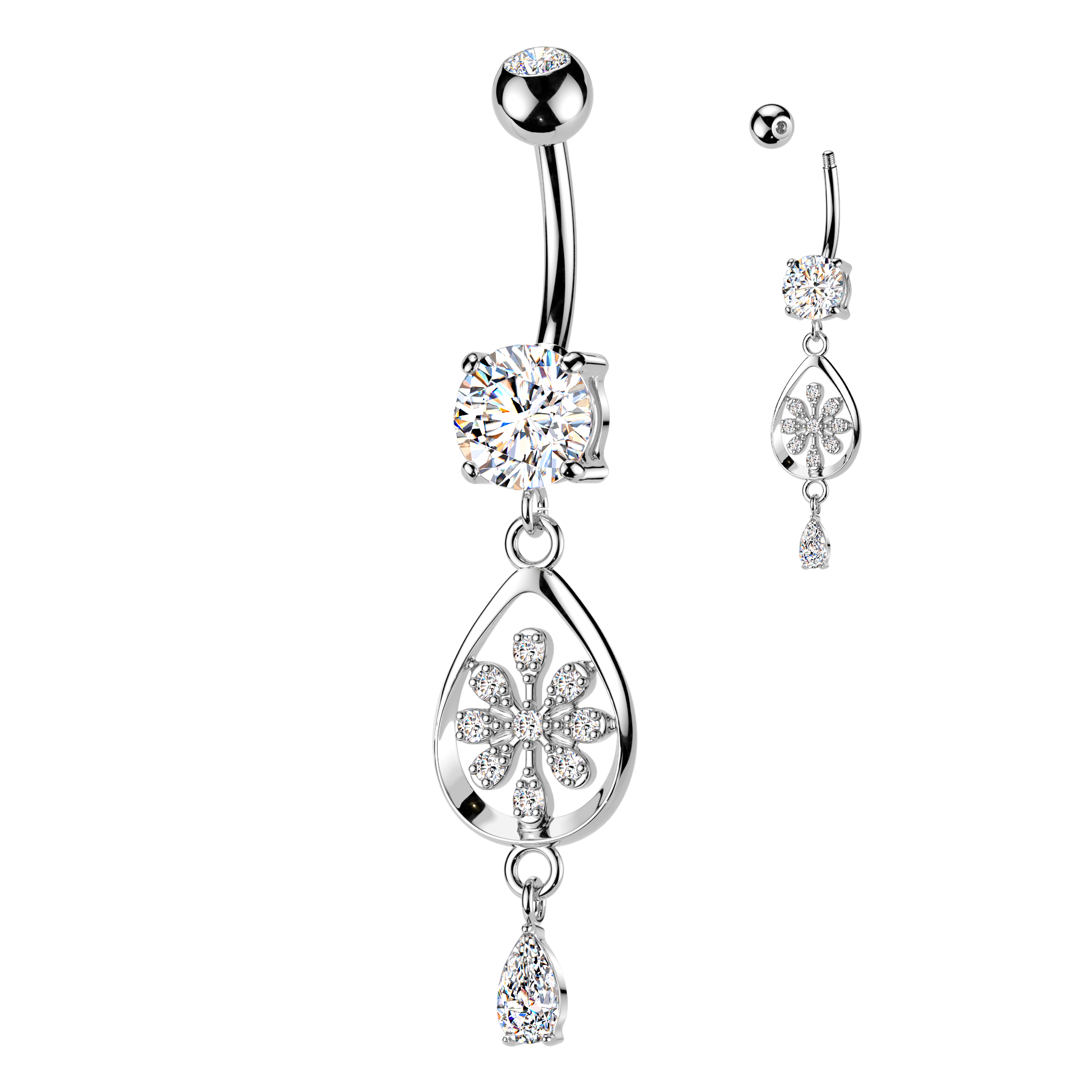 Belly Ring - Flower In Teardrop
