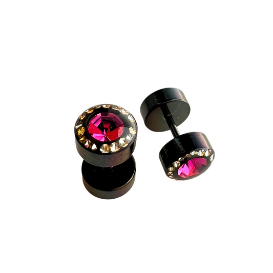 Faux Plugs - Blackline With Center Gem