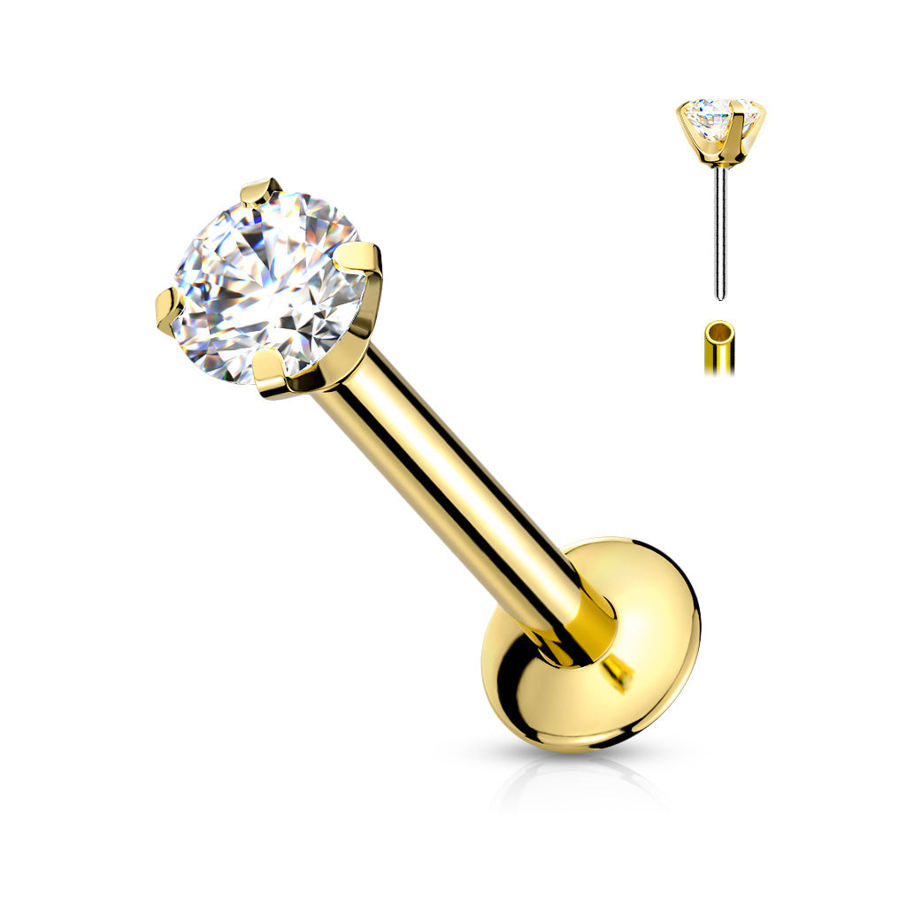 Labrets - Threadless Gold Plated Prong Set Gem