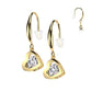Hook-style, stainless steel earrings featuring a captivating heart design with a stunning cubic zirconia nestled within the heart. Shown in gold plated. 316L Surgical Steel.