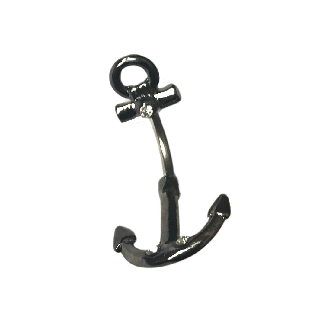 316L Surgical steel classic anchor belly ring. Externally Threaded. Shown in hematite.