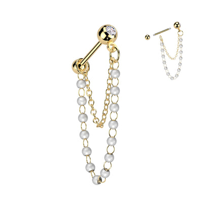 Barbells - Single Gem Double Chain With Pearls