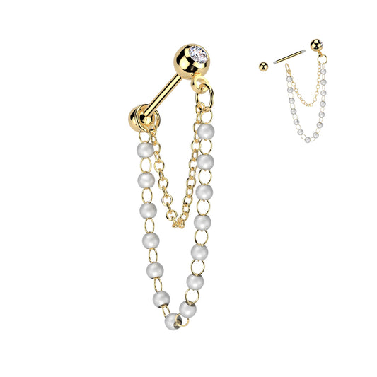 Barbells - Single Gem Double Chain With Pearls