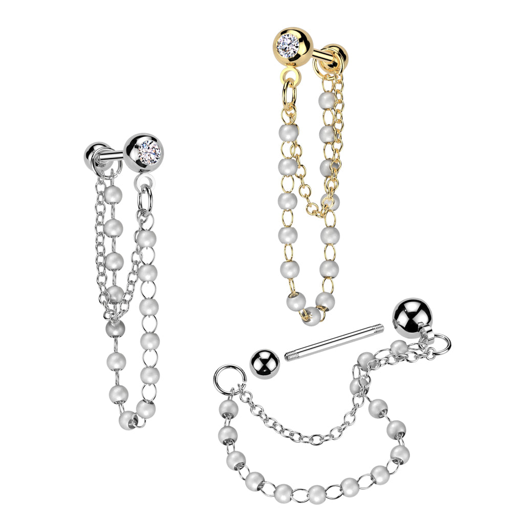 Barbells - Single Gem Double Chain With Pearls