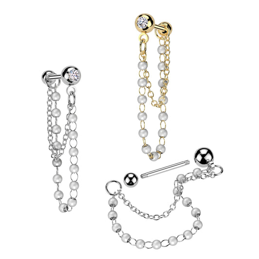 Barbells - Single Gem Double Chain With Pearls