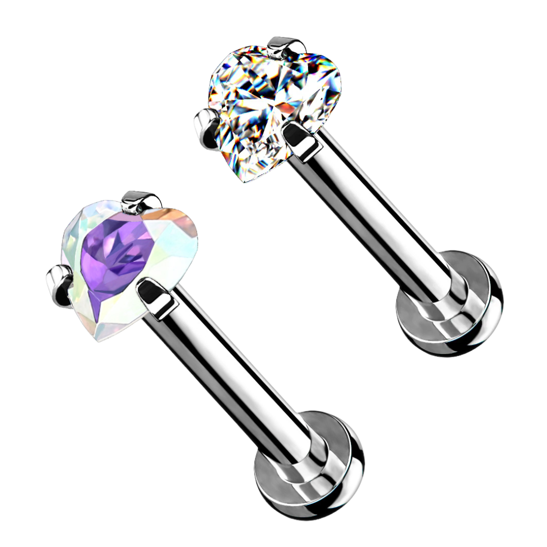 Labrets - IT Prong Set Heart Gem