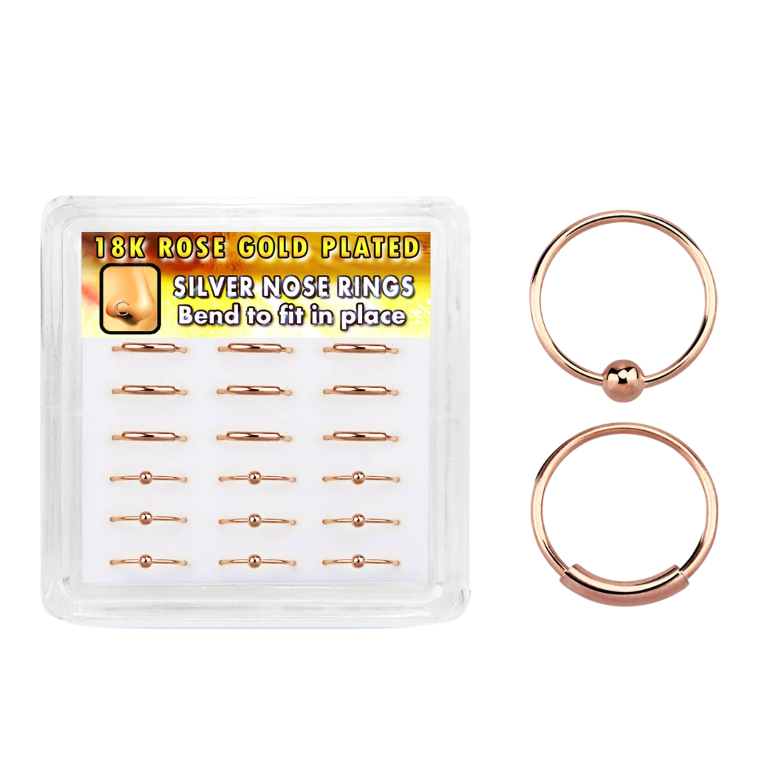 Nose Hoops - Rose Gold 18 Piece Box