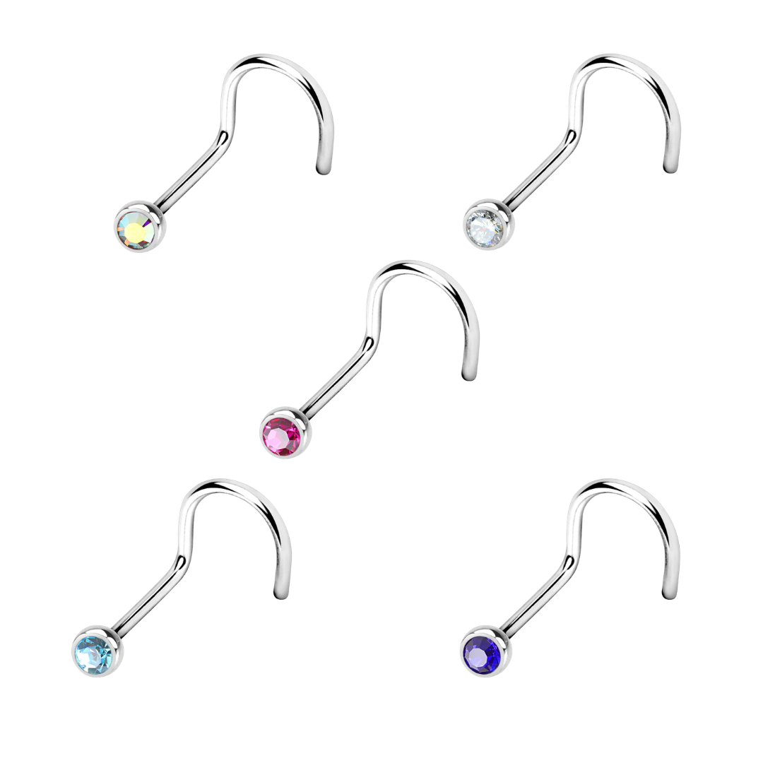 Nose Studs - Nose Screw With Press Set Gem - 20 Gauge