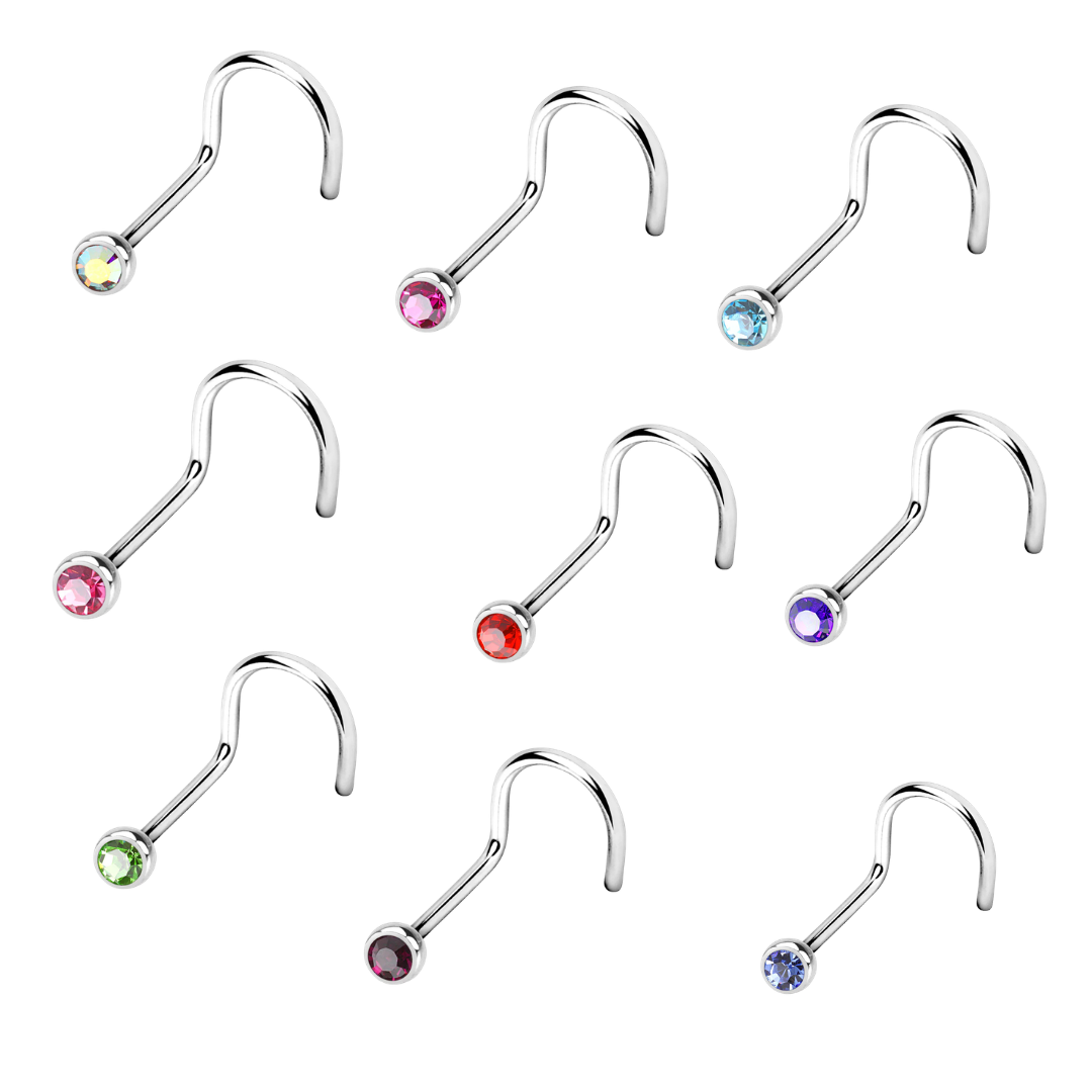 Nose Studs - Nose Screw With Press Set Gem - 18 Gauge