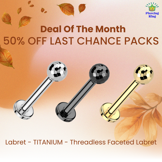 Last Chance Packs - Labrets - TITANIUM - Threadless Faceted Ball