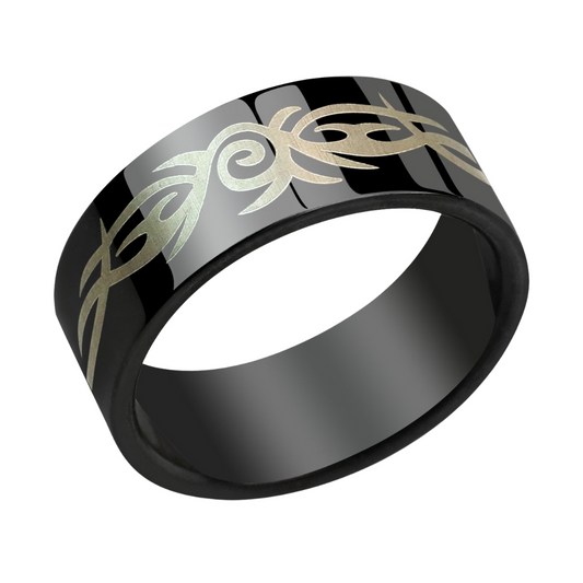 Rings - Black Band with Tribal Design