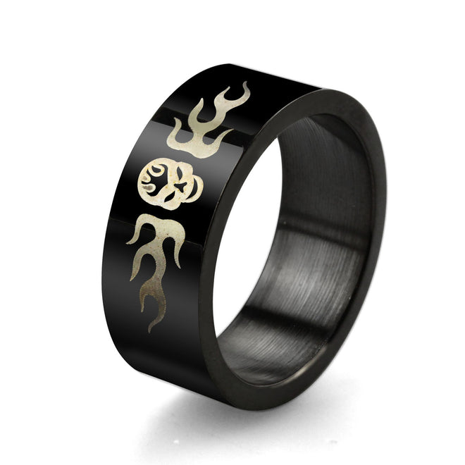 Rings - Black Band with Skull Design