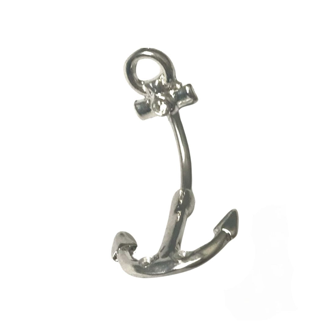 316L Surgical steel classic anchor belly ring. Externally Threaded. Shown in steel..
