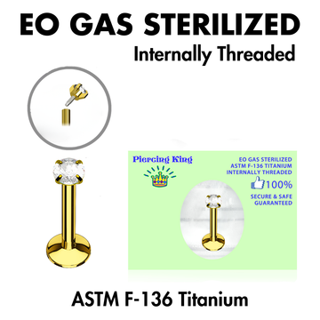 Pre-Sterilized - TITANIUM - IT Labret Prong-Set Gem Gold Plated