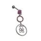 Cute surgical steel belly ring with a bottom gem shaped flower and a dangly small gem covered circle and a bear with a centre gem in a larger circle. Externally Threaded. Shown with pink gems.
