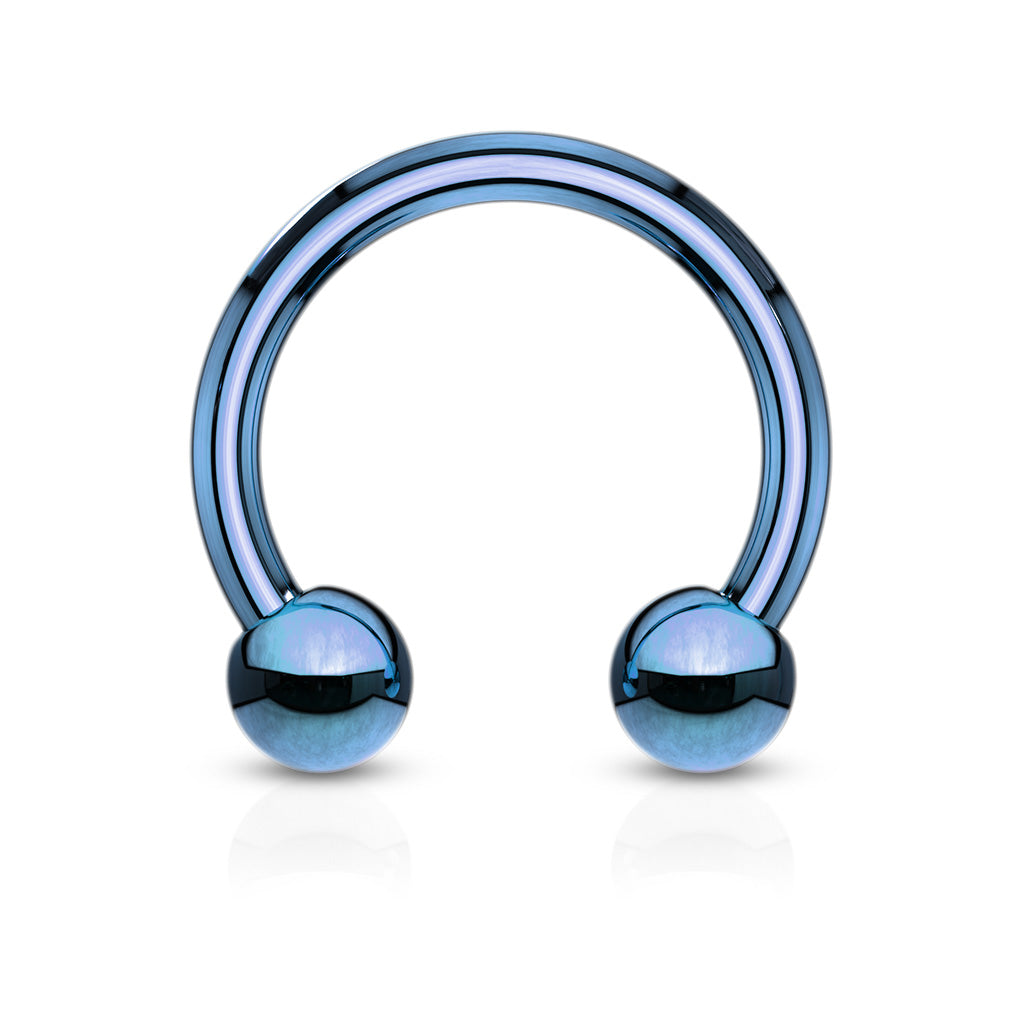 Blue metallic circular barbell on a white background