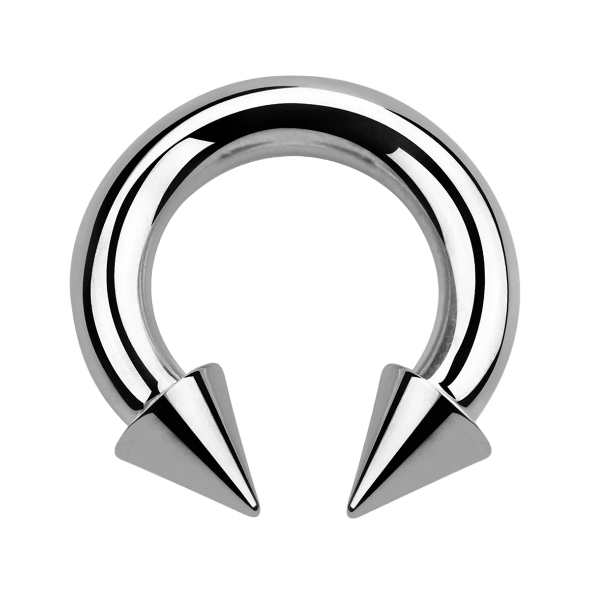 Surgical steel circular barbell with spike ends. 