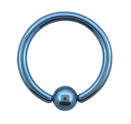 One titanium anodized surgical steel captive bead ring in a polished light blue finish on a white background.
